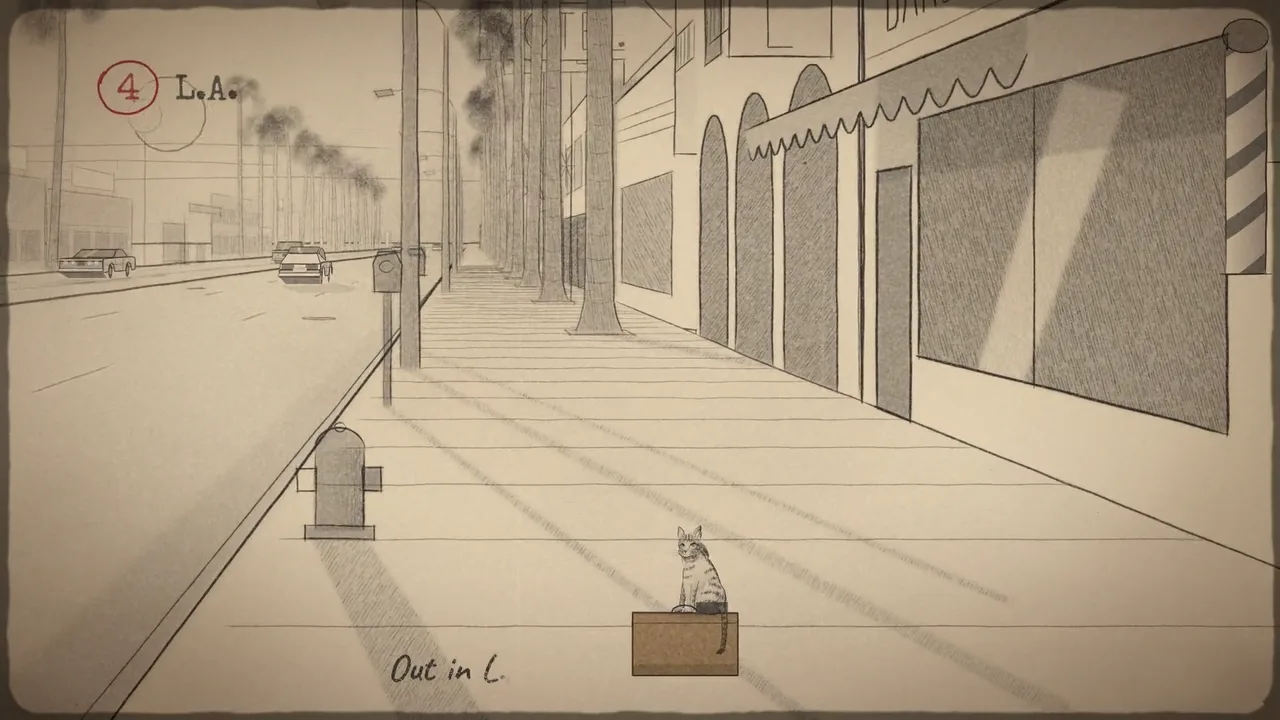 A palm-lined street in Los Angeles, drawn in pencil